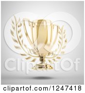 Clipart Of A 3d Golden Trophy Cup And Laurel Floating Royalty Free Illustration