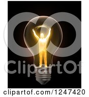 Clipart Of A 3d Glowing Gold Man In A Light Bulb Royalty Free Illustration by Mopic