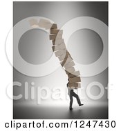 Poster, Art Print Of 3d Man Carrying A Giant Stack Of Toppling Boxes