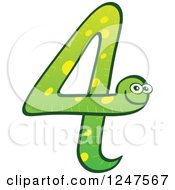Clipart Of A Green Number 4 Snake Royalty Free Vector Illustration
