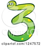 Clipart Of A Green Number 3 Snake Royalty Free Vector Illustration by Zooco