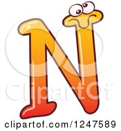 Poster, Art Print Of Gradient Orange Capital N Alphabet Letter Character