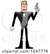 Blond Caucasian Male Spy Standing And Holding Up A Pistol