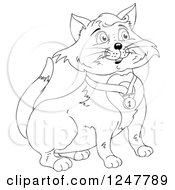 Clipart Of A Black And White Cat In A Number One Collar Royalty Free Vector Illustration