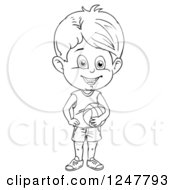 Clipart Of A Black And White Boy Holding A Basketball Royalty Free Vector Illustration