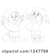 Poster, Art Print Of Black And White Sketched Happy Girls Jumping