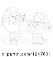 Poster, Art Print Of Black And White Sketched Happy Girls Jumping