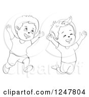 Poster, Art Print Of Black And White Happy Boys Jumping