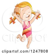 Clipart Of A Happy Girl Jumping In A Swimsuit Royalty Free Vector Illustration