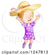 Clipart Of A Happy Girl Jumping In A Hat Royalty Free Vector Illustration