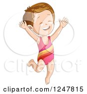 Clipart Of A Happy Short Haired Girl Jumping In A Swimsuit Royalty Free Vector Illustration