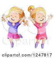 Clipart Of Happy Girls Jumping Royalty Free Vector Illustration