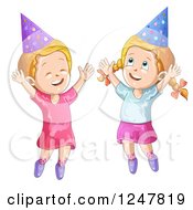 Poster, Art Print Of Happy Girls Jumping In Party Hats