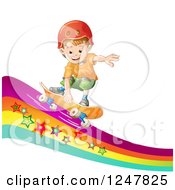 Poster, Art Print Of Boy Skateboarding On A Rainbow Wave