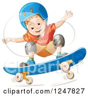 Poster, Art Print Of Boy Skateboarding In A Blue Helmet