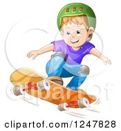 Poster, Art Print Of Boy Skateboarding In A Green Helmet