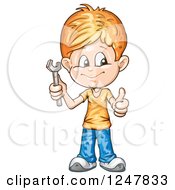 Clipart Of A Boy Holding A Wrench Royalty Free Vector Illustration