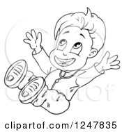 Clipart Of A Black And White Jumping Boy Royalty Free Vector Illustration