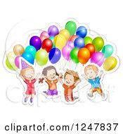 Poster, Art Print Of Excited Children Jumping With Party Balloons