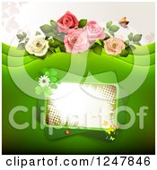 Poster, Art Print Of Green Wedding Floral Background With Roses And A Tilted Frame