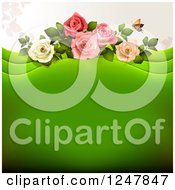 Clipart Of A Green Wedding Floral Background With Roses Royalty Free Vector Illustration