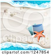 Poster, Art Print Of White Sandy Beach Pictures Starfish And Surf Background