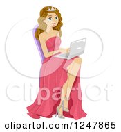 Poster, Art Print Of Teenage High School Prom Queen Girl Using A Laptop