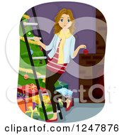 Poster, Art Print Of Teen Girl Decorating A Christmas Tree