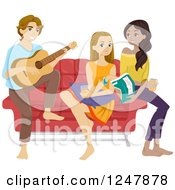 Clipart Of Teenagers Hanging Out And Playing A Guitar Royalty Free Vector Illustration