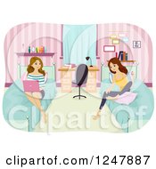 Clipart Of Young Women Painting Their Nails And Using A Laptop In A Dorm Room Royalty Free Vector Illustration by BNP Design Studio