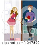 Poster, Art Print Of Beautiful Teenage Girl Opening The Door For Her Date