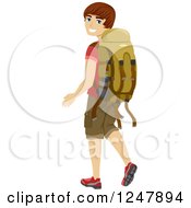 Young Man Looking Back And Walking With A Camping Backpack