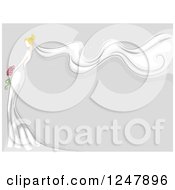 Clipart Of A Sketched Blond Bride With A Long Wavy Veil And Text Space Royalty Free Vector Illustration