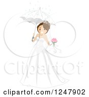 Poster, Art Print Of Happy Bride With Her Bouquet And Umbrella