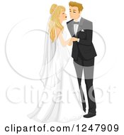 Poster, Art Print Of Blond Caucasian Wedding Couple About To Kiss
