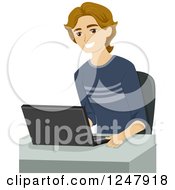 Clipart Of A Happy College Guy Using A Laptop Royalty Free Vector Illustration