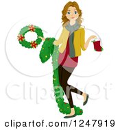 Poster, Art Print Of Teenage Girl Holding Christmas Decorations