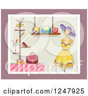 Clipart Of A Store Window Display With Accessories And A Dress Royalty Free Vector Illustration