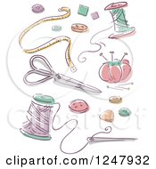Poster, Art Print Of Sketched Sewing Items