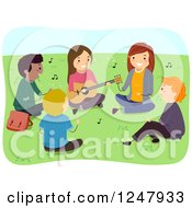 Clipart Of Teenagers Singing In A Park Royalty Free Vector Illustration