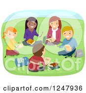 Clipart Of Teenage Students Discussing Books In A Park Royalty Free Vector Illustration