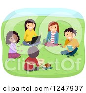 Clipart Of Teenage Stuents Talking And Studying In A Park Royalty Free Vector Illustration