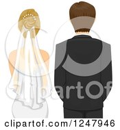 Clipart Of A Rear View Of A Caucasian Wedding Couple At Their Ceremony Royalty Free Vector Illustration