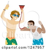 Clipart Of College Guys Drinking With A Beer Funnel Royalty Free Vector Illustration