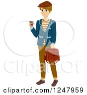 Poster, Art Print Of Parisian Teen Guy With Coffee And A Travel Bag