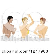 Clipart Of College Guys Bathing In A Communial Shower Royalty Free Vector Illustration