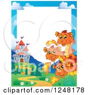 Poster, Art Print Of Border Of A Three Headed Orange Fire Breathing Dragon And A Castle