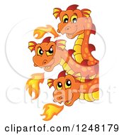 Poster, Art Print Of Three Headed Orange Fire Breathing Dragon Around A Sign