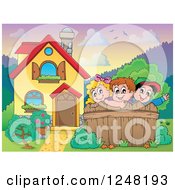 Poster, Art Print Of House With Children Behind A Fence In The Front Yard