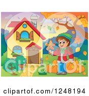 Poster, Art Print Of House With A Girl And Autumn Leaves In The Front Yard
